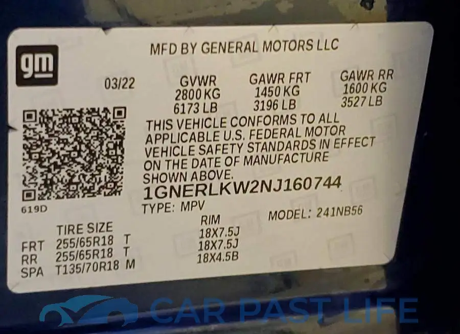 1GNERLKW2NJ160744# 13