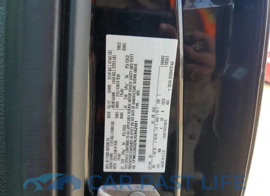 1FMCU9GDXJUA62901# 12