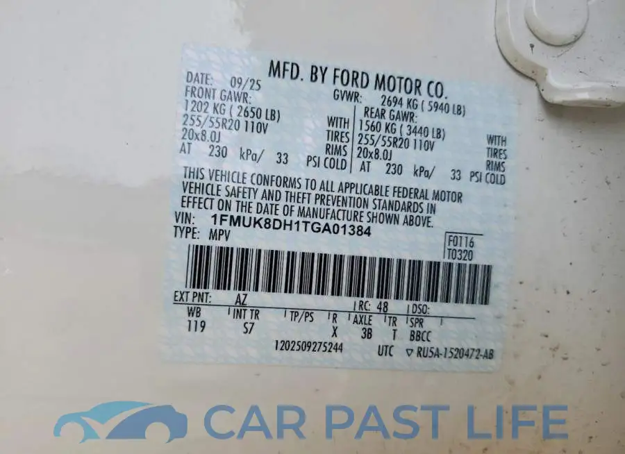 1FMUK8DH1TGA01384# 13