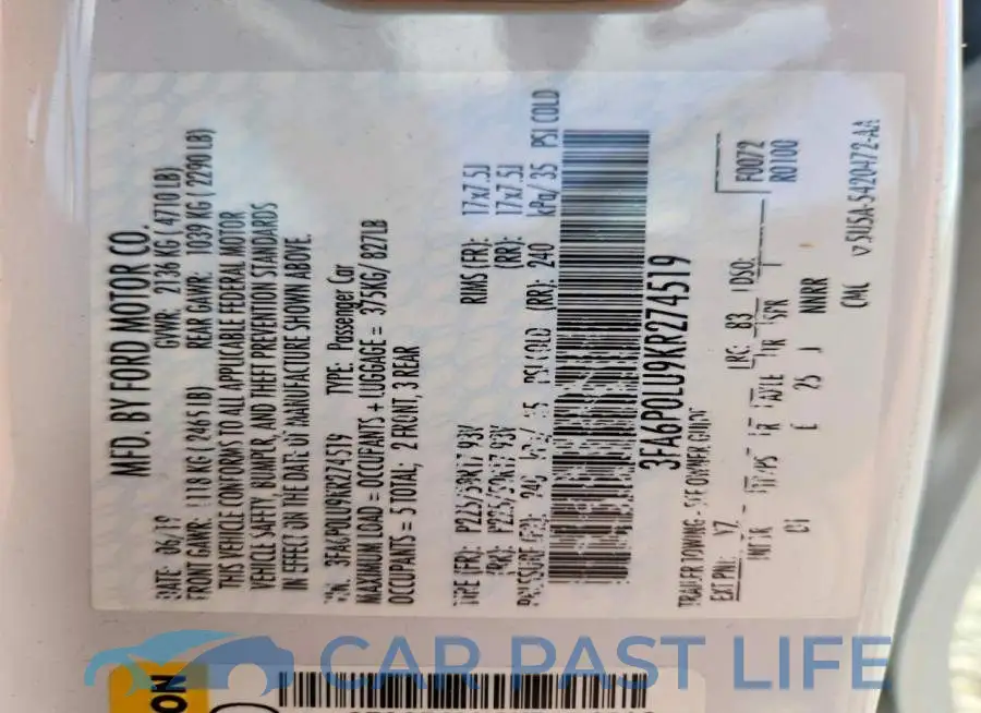 3FA6P0LU9KR274519# 12