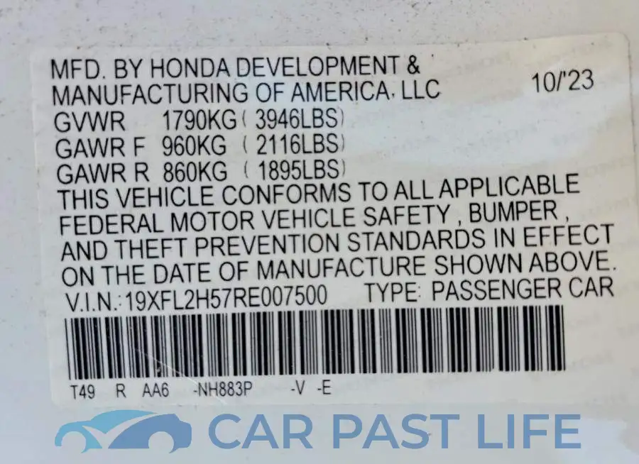 19XFL2H57RE007500# 12