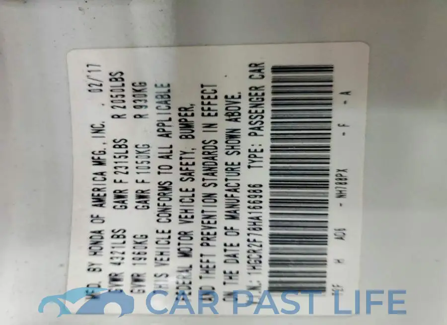 1HGCR2F78HA166986# 12