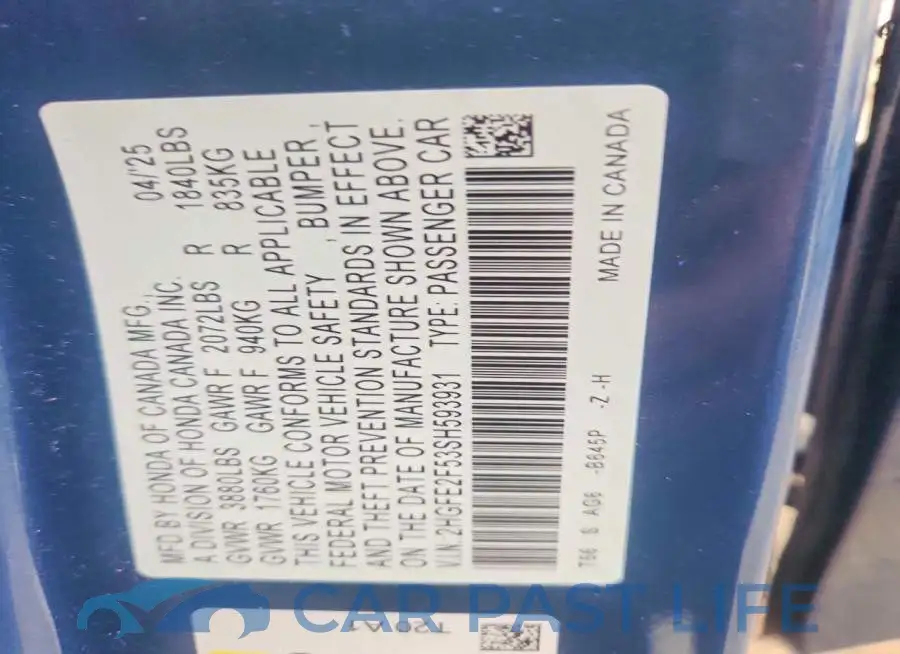 2HGFE2F53SH593931# 12