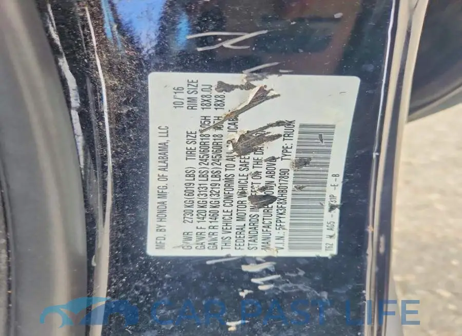 5FPYK3F8XHB017890# 12