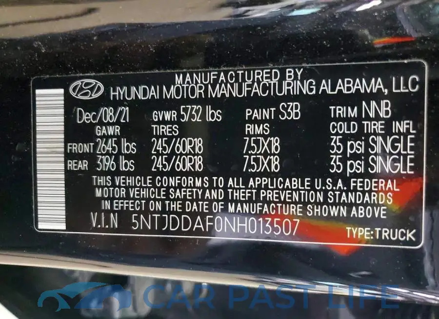 5NTJDDAF0NH013507# 12