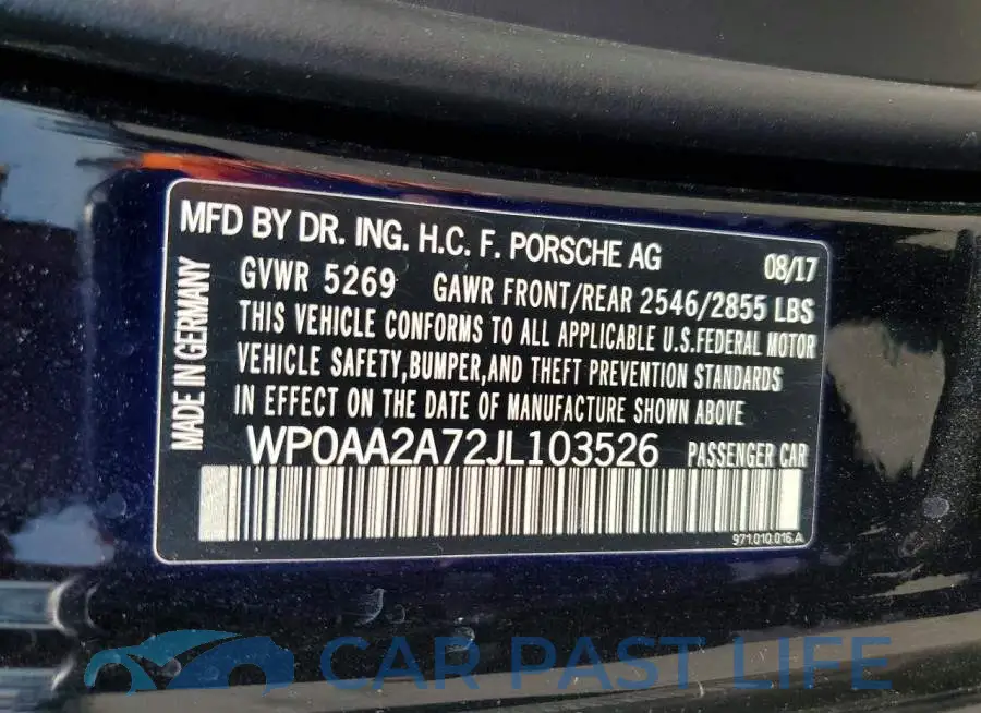 WP0AA2A72JL103526# 12