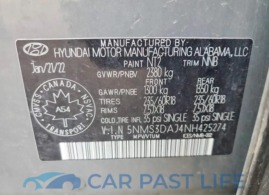 5NMS3DAJ4NH425274# 13