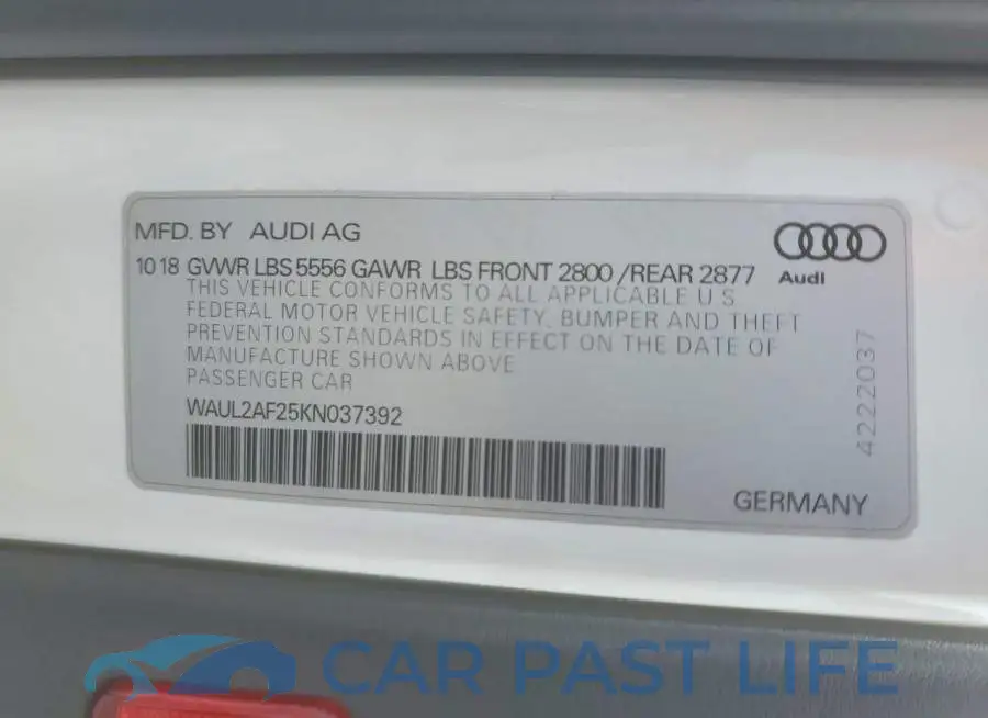 WAUL2AF25KN037392# 12