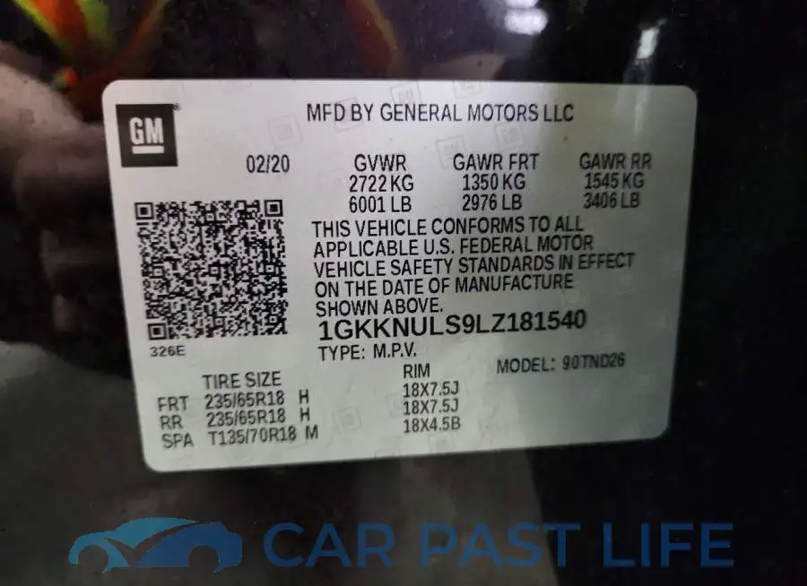 1GKKNULS9LZ181540# 13
