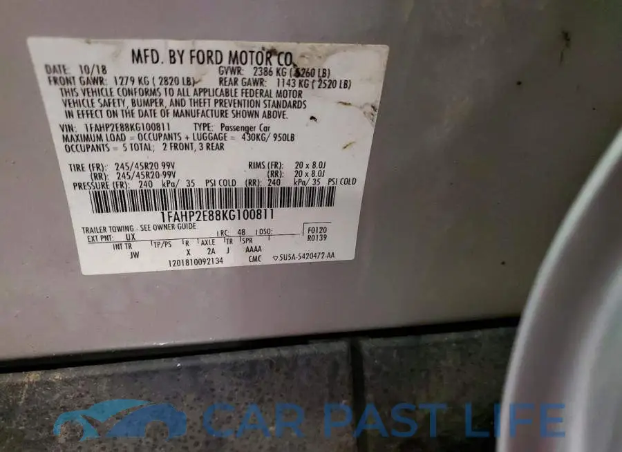 1FAHP2E88KG100811# 12