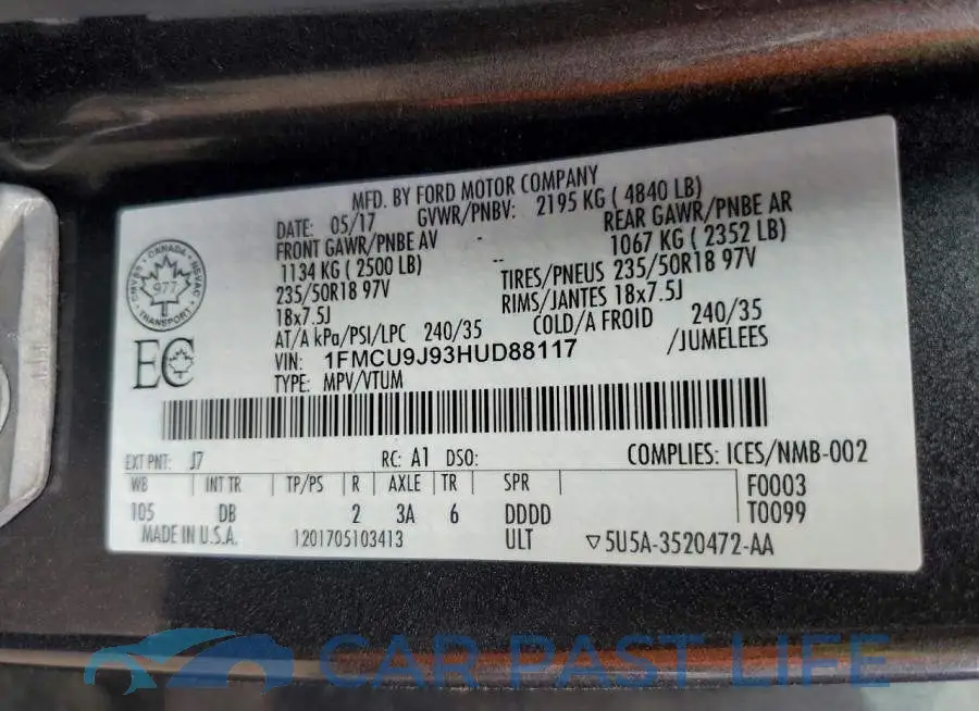 1FMCU9J93HUD88117# 14