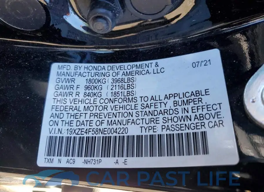 19XZE4F58NE004220# 12