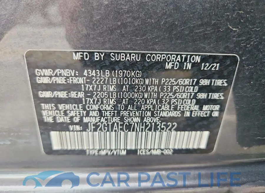 JF2GTAEC7NH213522# 13