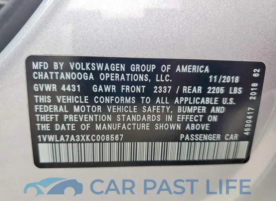 1VWLA7A3XKC008567# 12