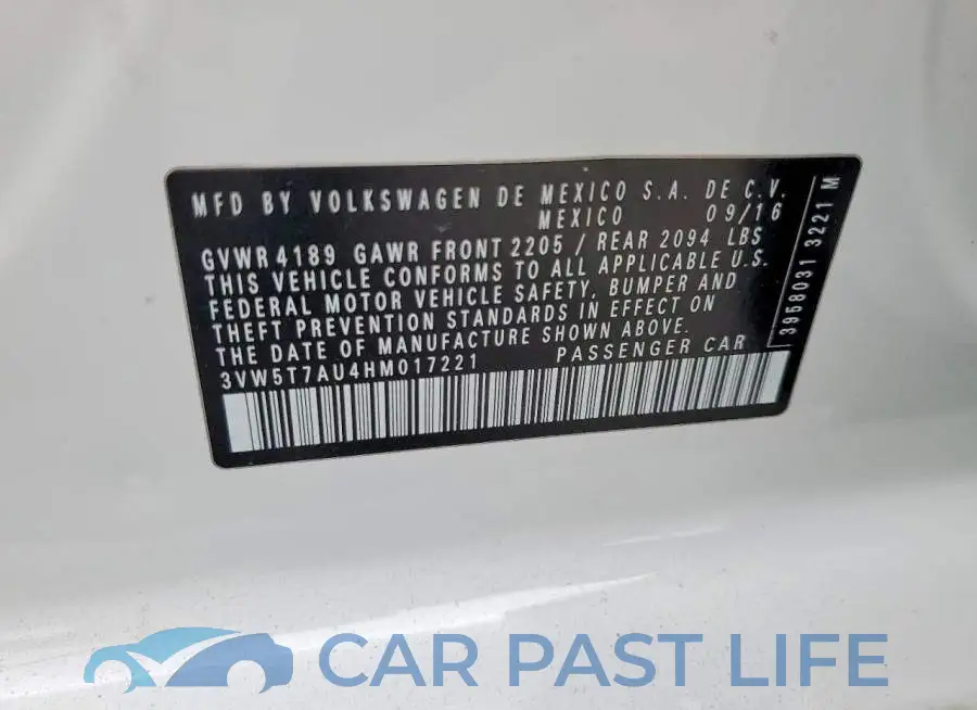 3VW5T7AU4HM017221# 12