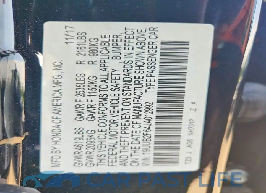 19UUB2F64JA012992# 12