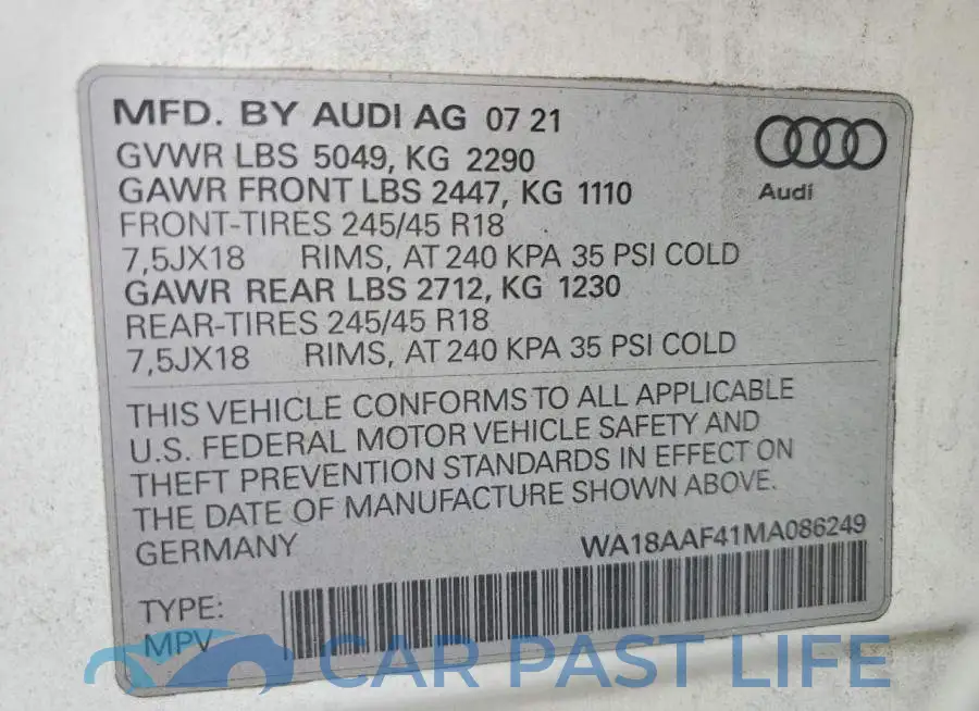 WA18AAF41MA086249# 12