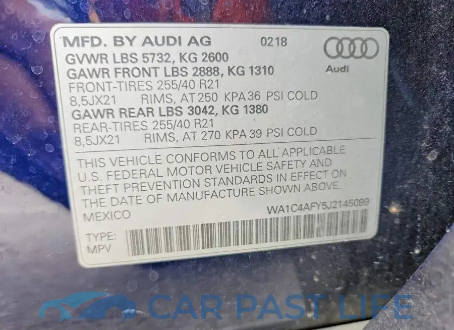 WA1C4AFY5J2145099# 12