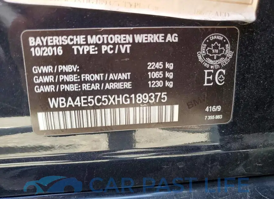 WBA4E5C5XHG189375# 12