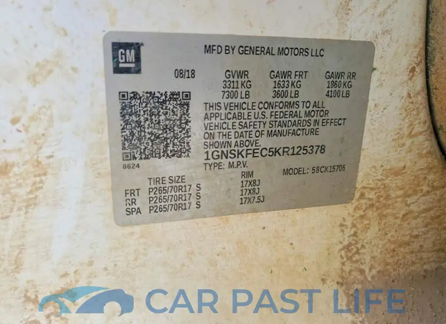 1GNSKFEC5KR125378# 13