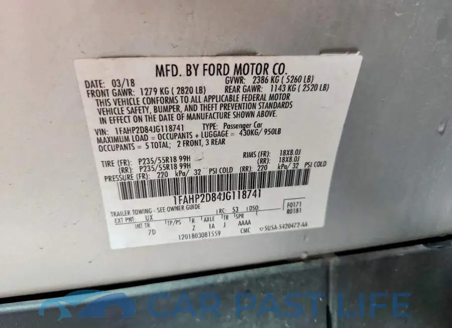 1FAHP2D84JG118741# 12