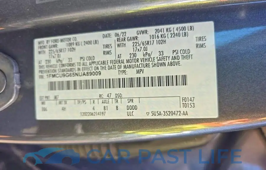 1FMCU9G65NUA89009# 10