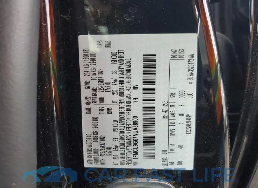 1FMCU9G67NUA88900# 13