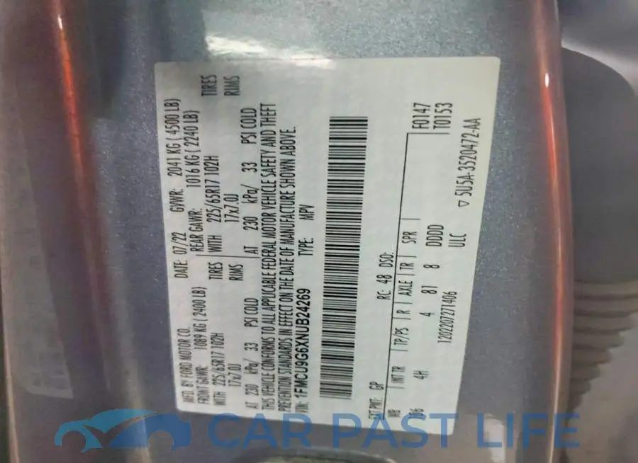 1FMCU9G6XNUB24269# 12