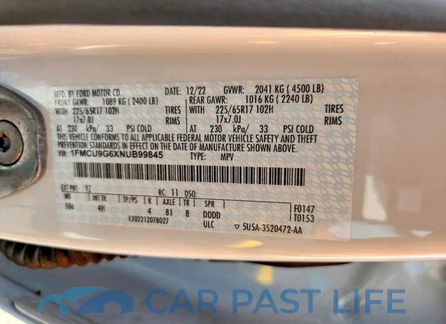1FMCU9G6XNUB99845# 13