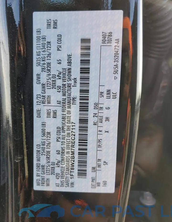 1FT8W2BM7REC27117# 12