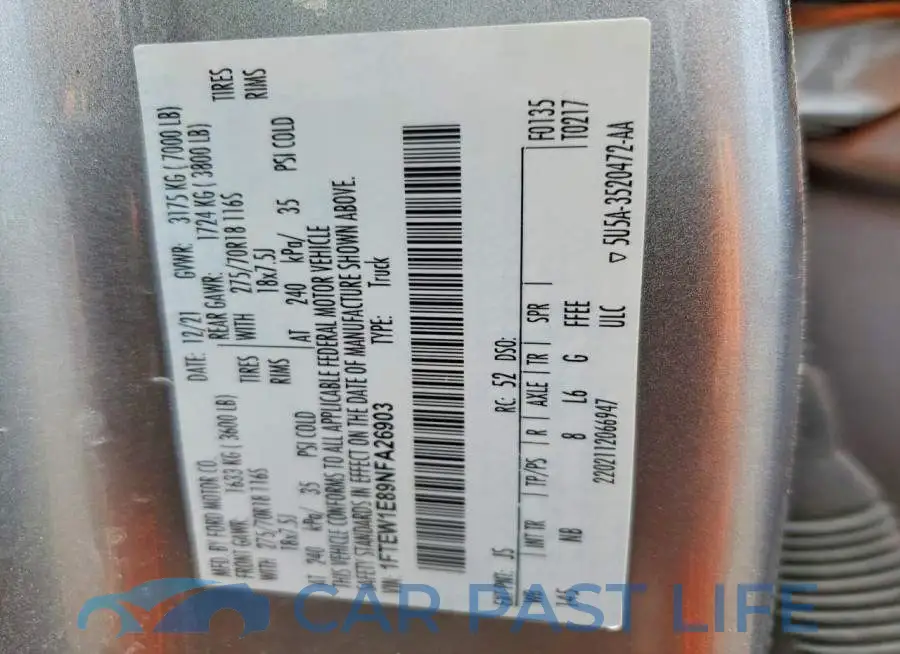 1FTEW1E89NFA26903# 12