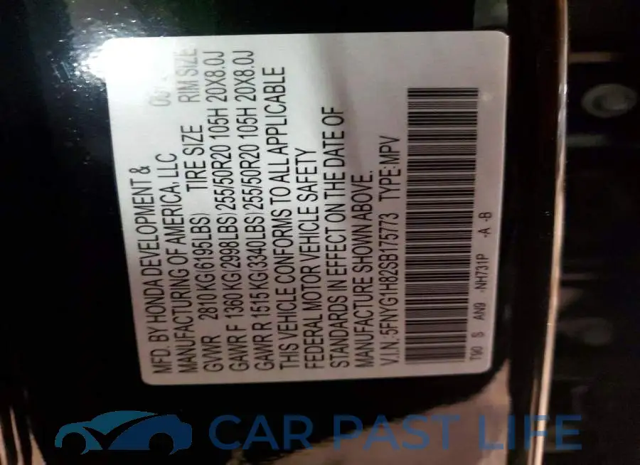 5FNYG1H82SB175773# 13