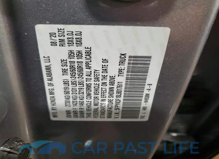 5FPYK3F18LB017611# 12