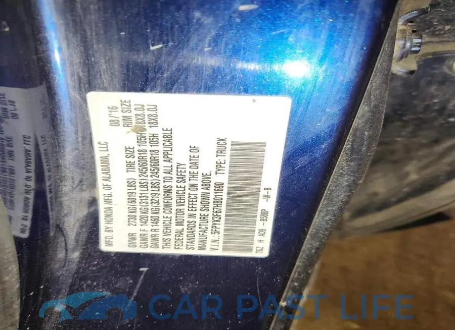 5FPYK3F67HB011690# 12