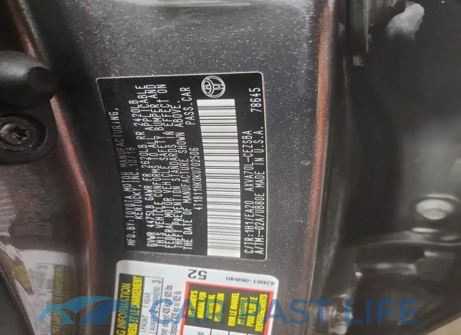 4T1B11HK0KU702506# 12