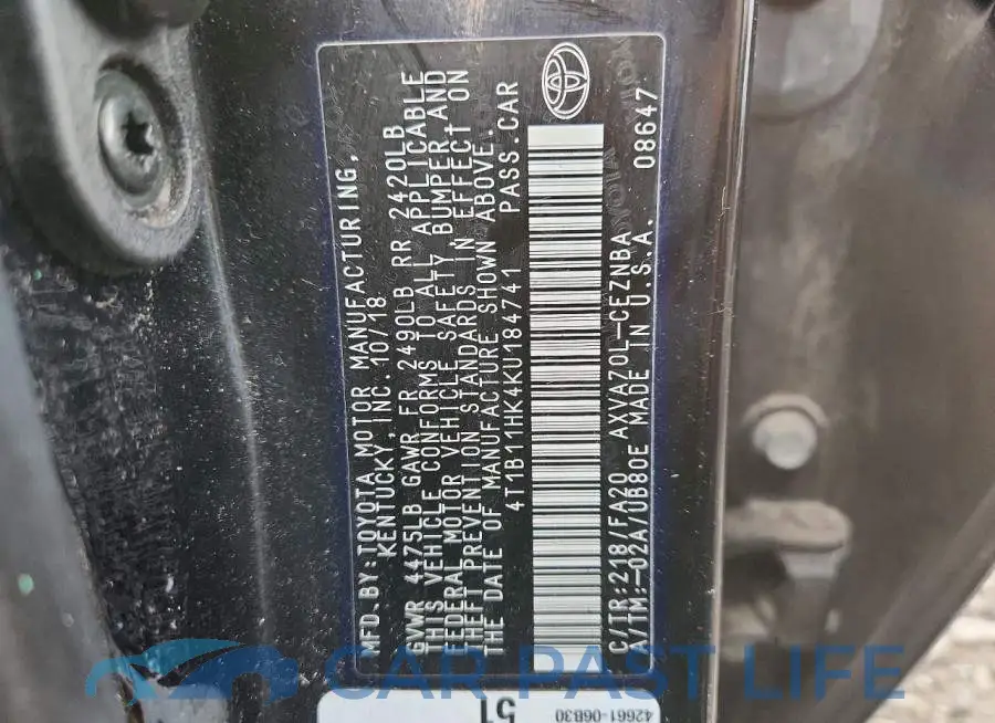 4T1B11HK4KU184741# 12