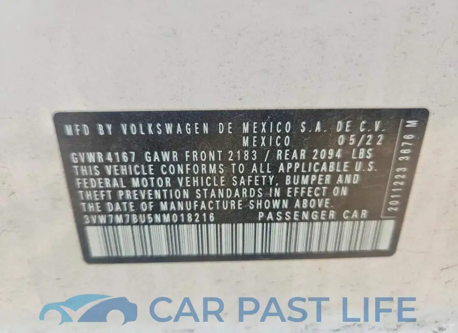 3VW7M7BU5NM018216# 12