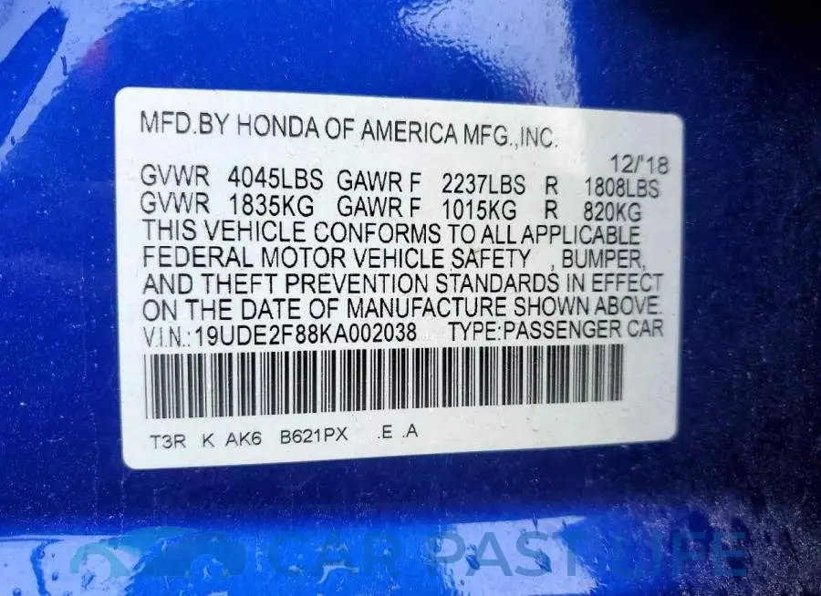 19UDE2F88KA002038# 12