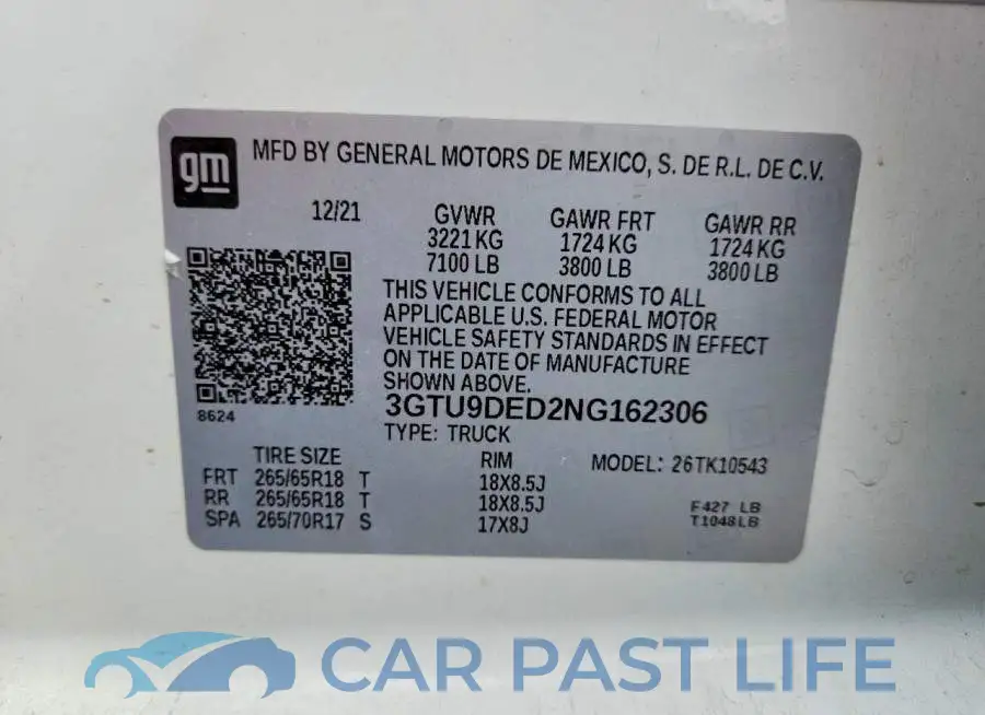 3GTU9DED2NG162306# 12