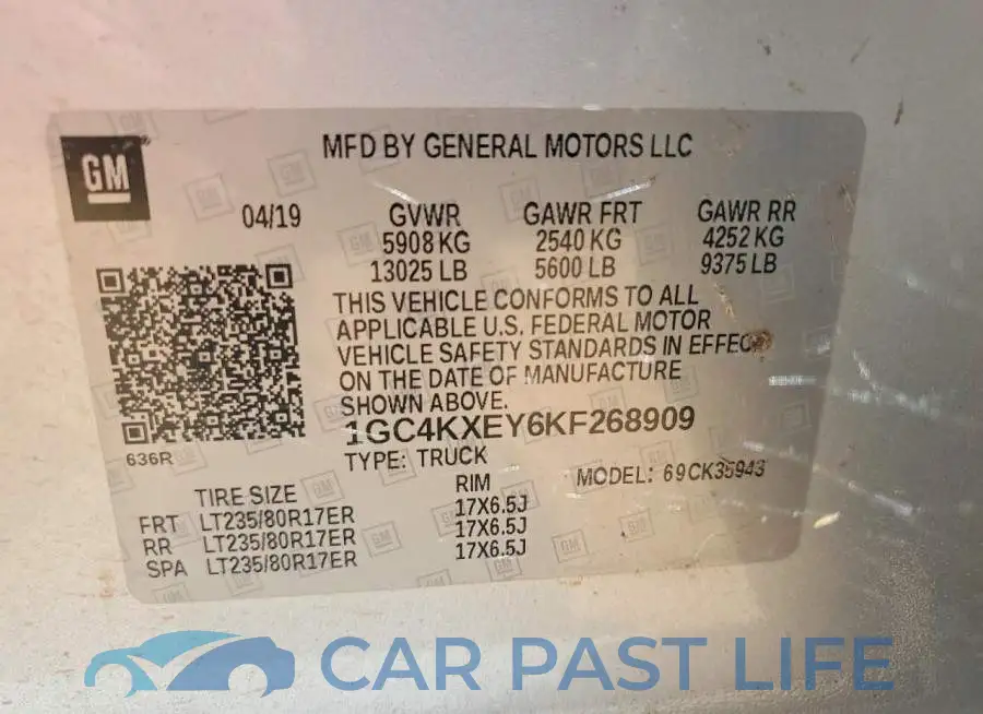 1GC4KXEY6KF268909# 12