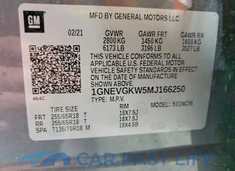 1GNEVGKW5MJ166250# 13