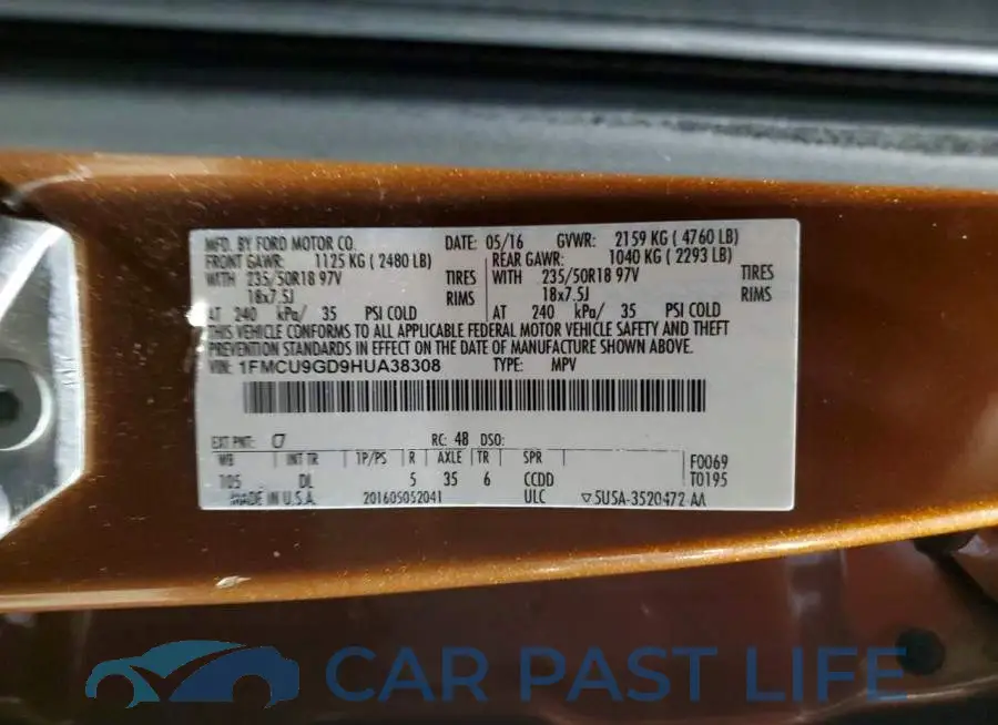 1FMCU9GD9HUA38308# 13