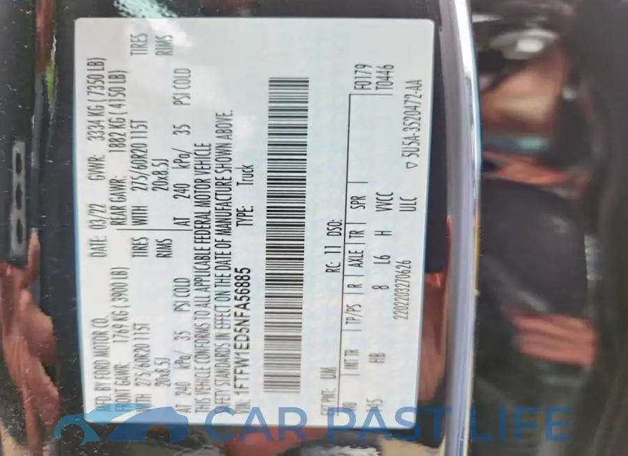 1FTFW1ED5NFA56885# 12