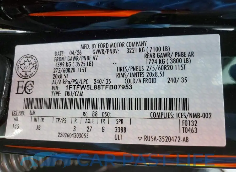 1FTFW5L88TFB07953# 12