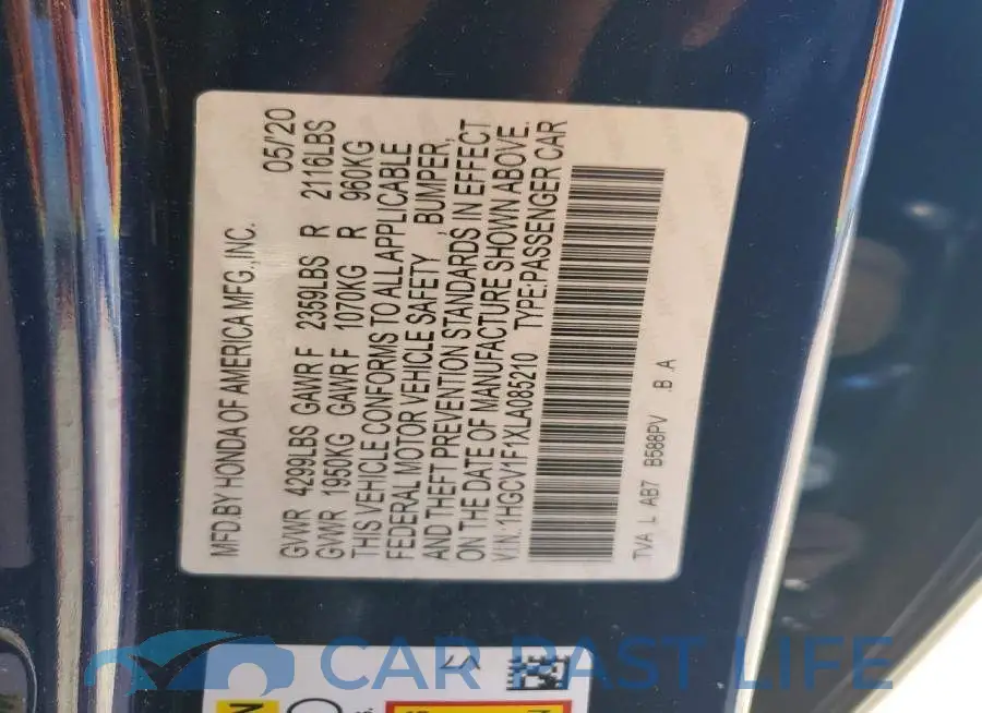 1HGCV1F1XLA085210# 12