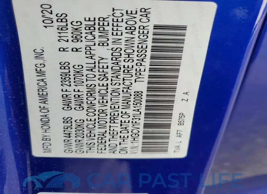 1HGCV1F31LA150088# 12