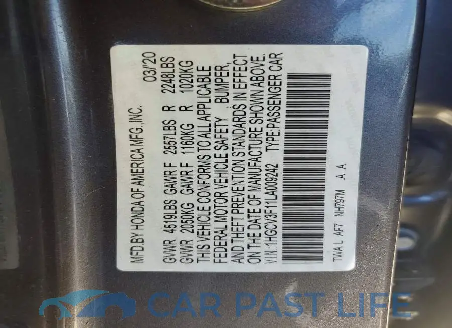 1HGCV3F11LA009242# 13