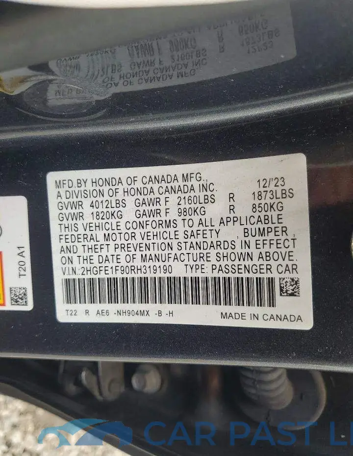 2HGFE1F90RH319190# 12