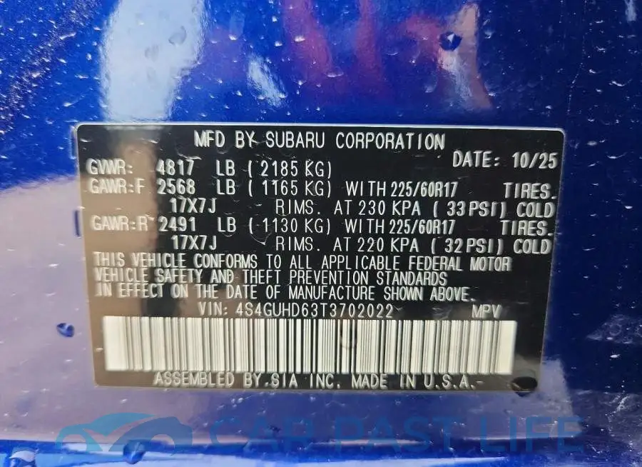 4S4GUHD63T3702022# 13
