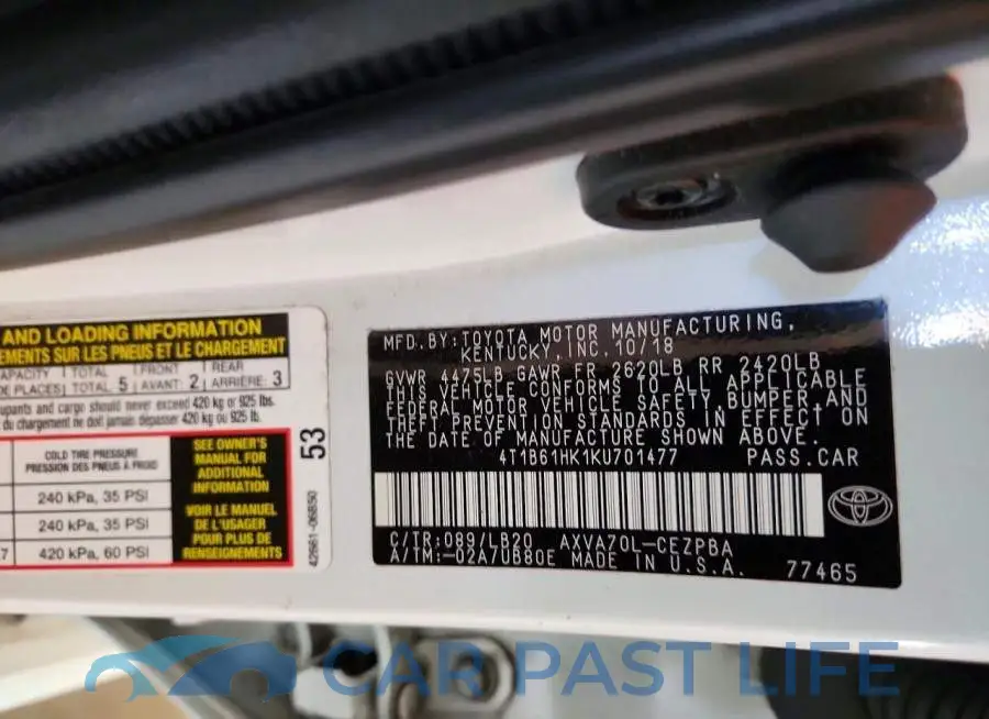4T1B61HK1KU701477# 12